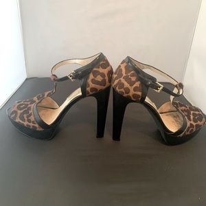 Michael Kors Faux Fur Animal Print Open Toe Platform Heels Sz 11